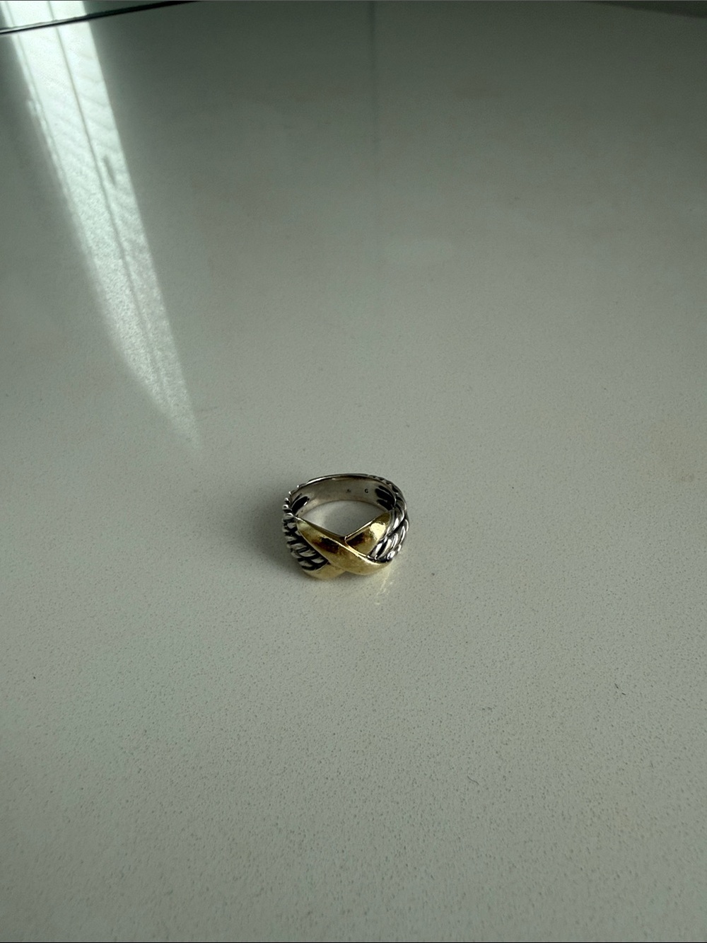 David Yurman Two-Tone Gold and Silver Crossover Ring - Picture 2 of 6